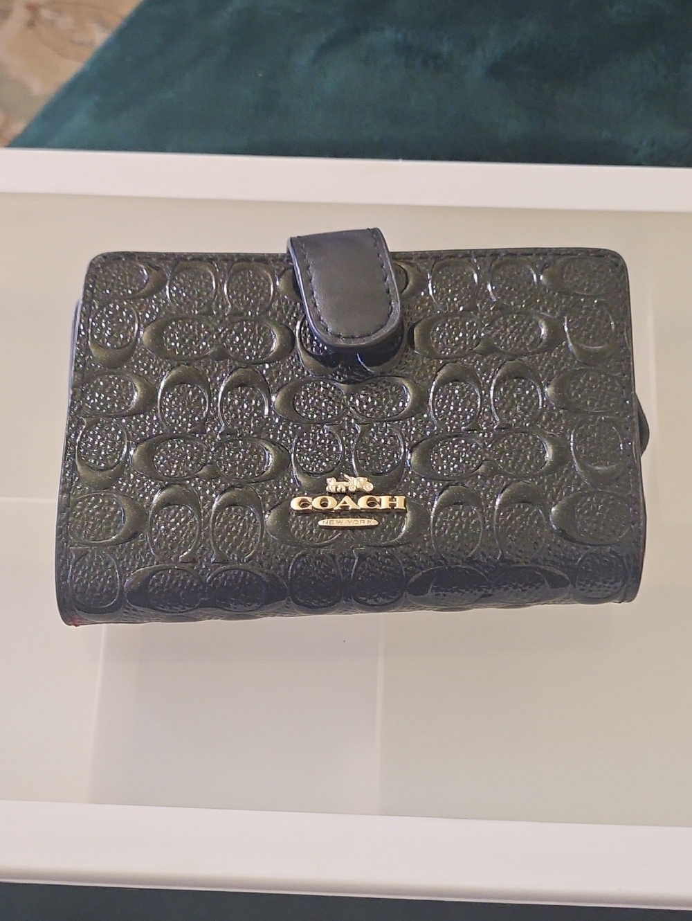 Coach Black Signature Embossed Patent Leather Wallet